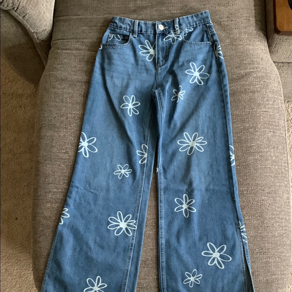 Justice Floral Wide Leg Jeans